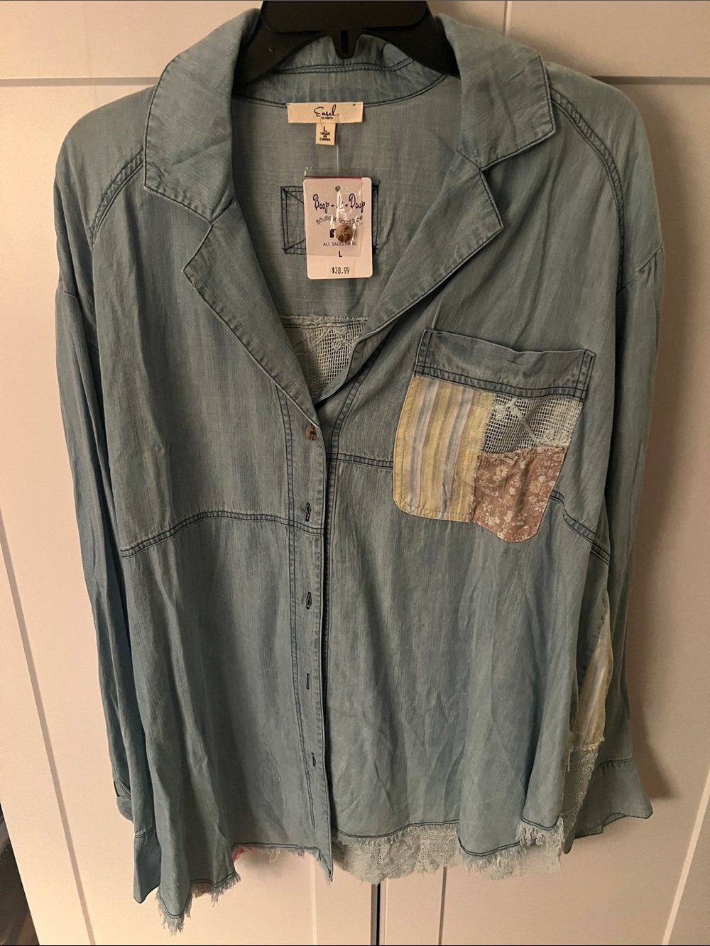 easel Light Blue Casual Button-Down Shirt with Patch Pocket